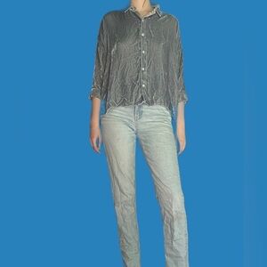 Gray Blue Button Down Shirt for Women
